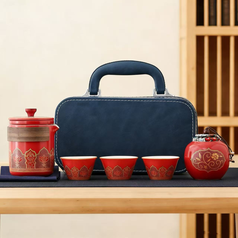 Set de ceai ceramic pentru călătorii — ceainic portabil și trei căni, pentru birou