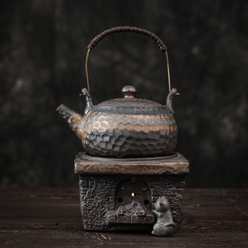 Set de încălzire a ceaiului din ceramică, stil rustic vintage, bază de lumânare în stil japonez și ceainic ceramic.