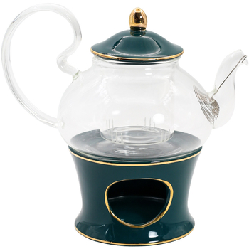 Set de ceai cu flori, stil european, ceainic ceramic și cești din sticlă, pictură manuală, încălzire cu lumânare pentru ceai de fructe la ceaiul de după-amiază