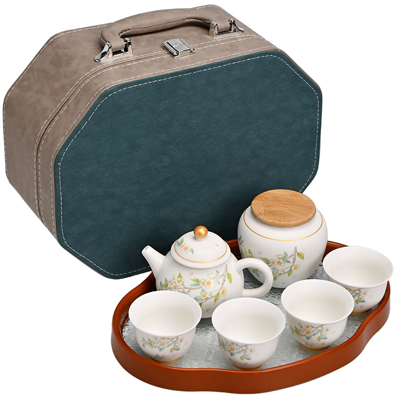 Set nou de ceai de călătorie, portabil, cu oală și patru cești, ceramic