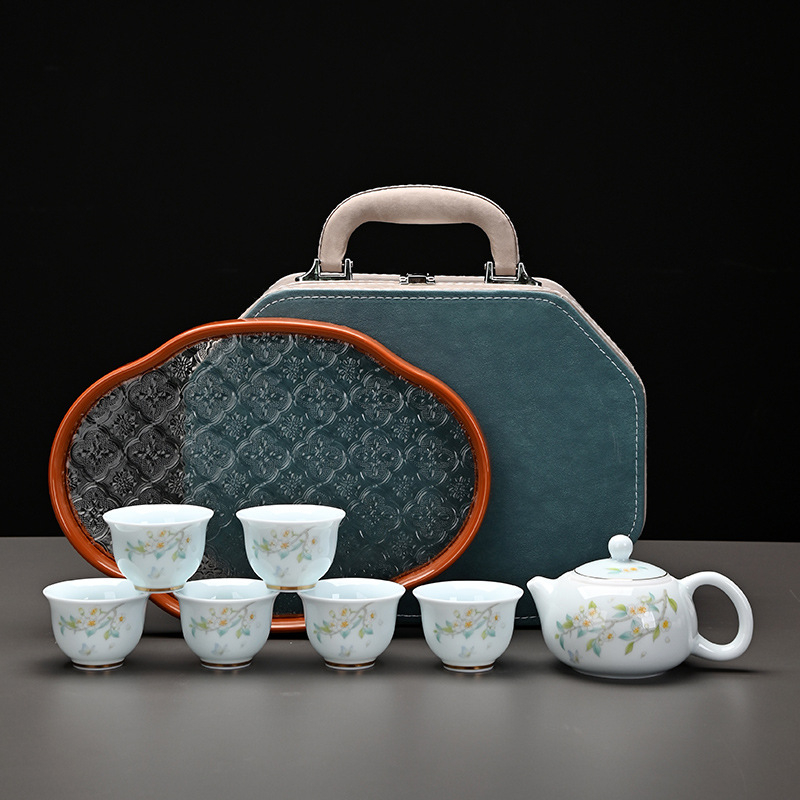 Set nou de ceai de călătorie, portabil, cu oală și patru cești, ceramic