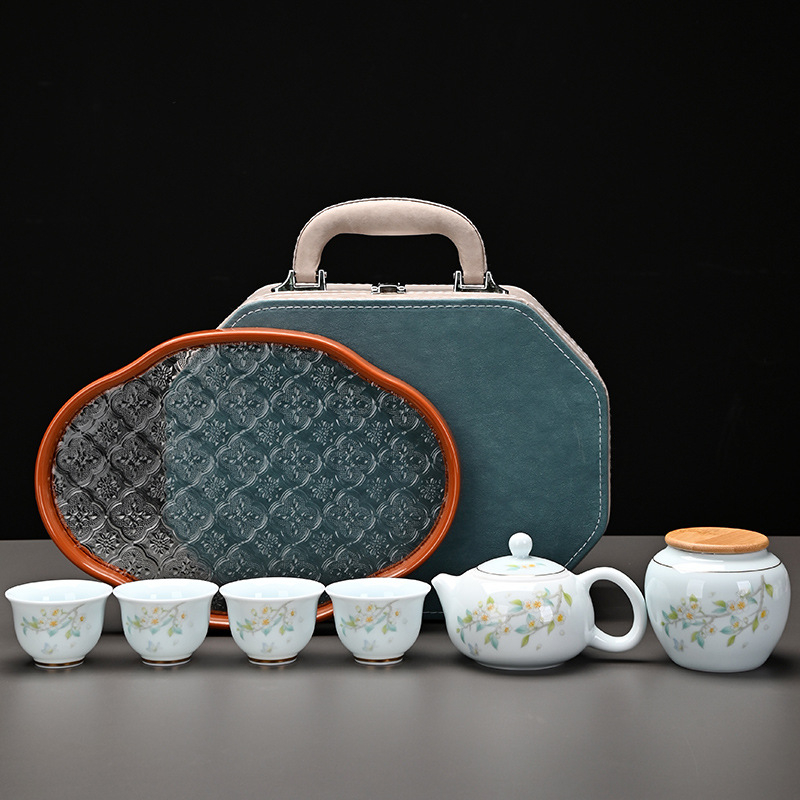 Set nou de ceai de călătorie, portabil, cu oală și patru cești, ceramic