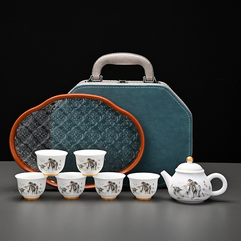 Set nou de ceai de călătorie, portabil, cu oală și patru cești, ceramic