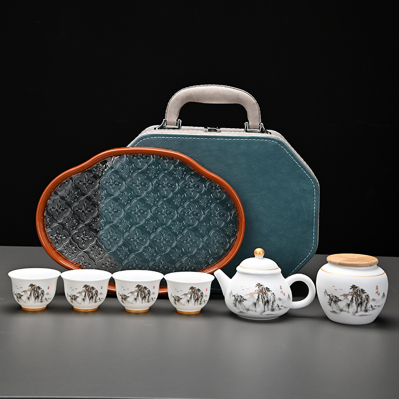 Set nou de ceai de călătorie, portabil, cu oală și patru cești, ceramic