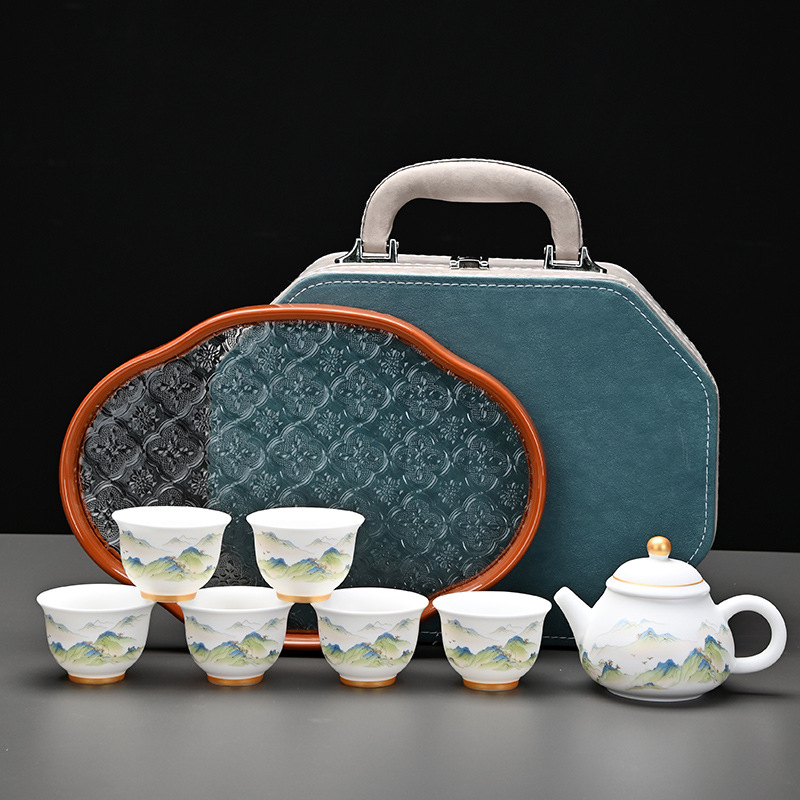 Set nou de ceai de călătorie, portabil, cu oală și patru cești, ceramic