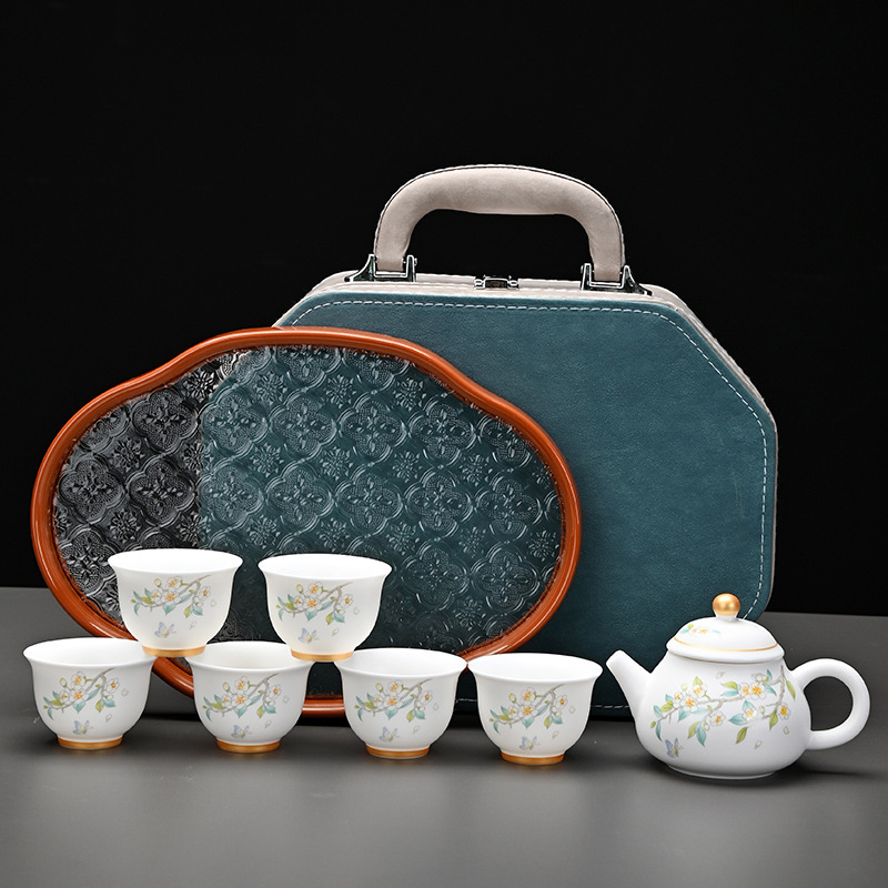 Set nou de ceai de călătorie, portabil, cu oală și patru cești, ceramic