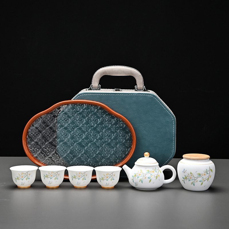 Set nou de ceai de călătorie, portabil, cu oală și patru cești, ceramic