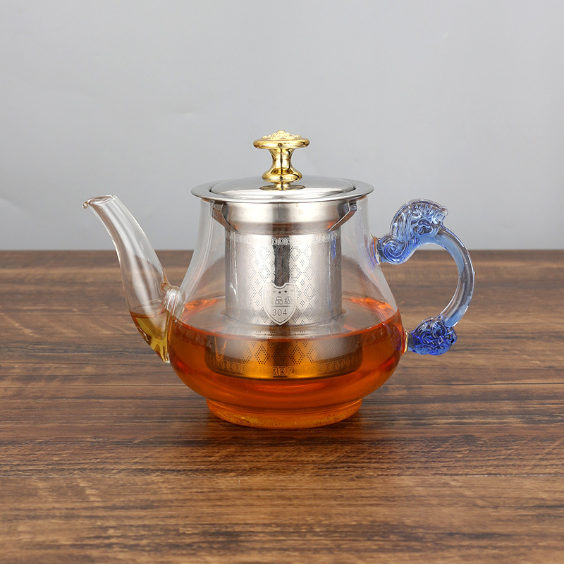 Ceainic din sticlă borosilicat de înaltă rezistență, pentru folosire la cald și rece, cu interior din oțel inoxidabil 304, set de ceai pentru casă, filtru din oțel inoxidabil, pentru ceai de flori