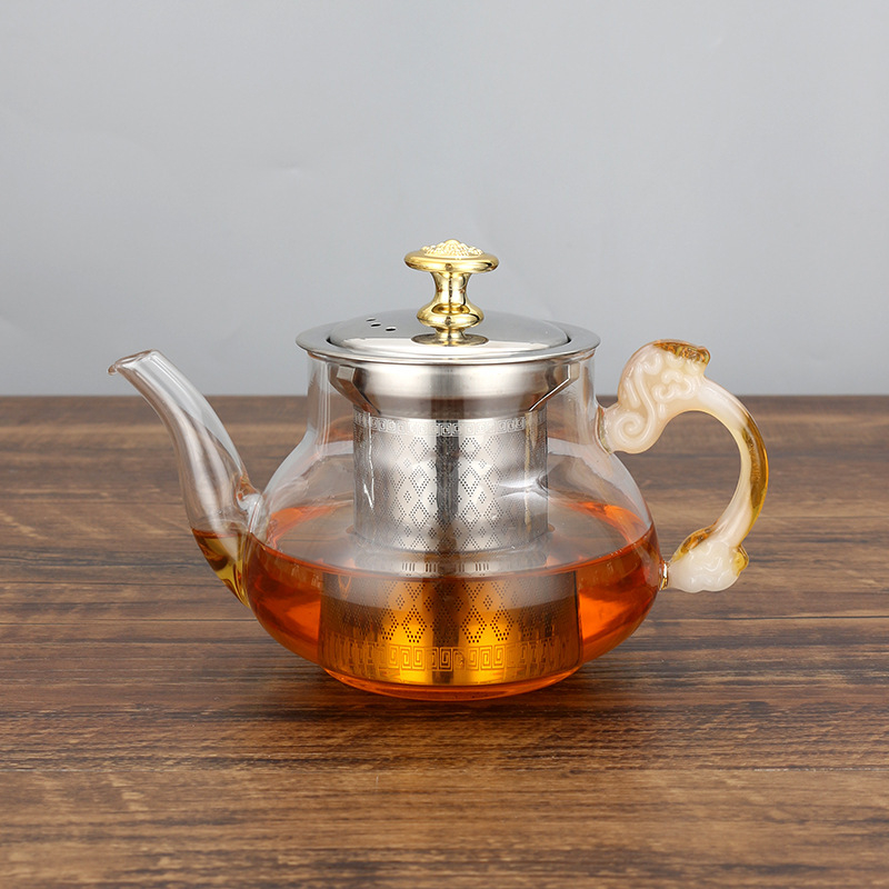 Ceainic din sticlă borosilicat de înaltă rezistență, pentru folosire la cald și rece, cu interior din oțel inoxidabil 304, set de ceai pentru casă, filtru din oțel inoxidabil, pentru ceai de flori
