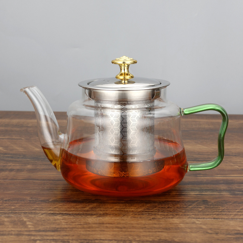 Ceainic din sticlă borosilicat de înaltă rezistență, pentru folosire la cald și rece, cu interior din oțel inoxidabil 304, set de ceai pentru casă, filtru din oțel inoxidabil, pentru ceai de flori