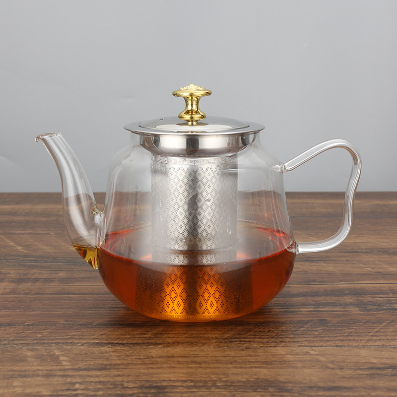 Ceainic din sticlă borosilicat de înaltă rezistență, pentru folosire la cald și rece, cu interior din oțel inoxidabil 304, set de ceai pentru casă, filtru din oțel inoxidabil, pentru ceai de flori