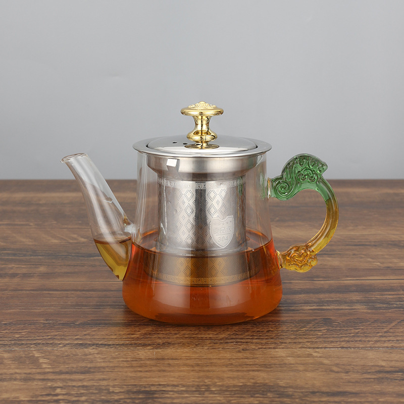 Ceainic din sticlă borosilicat de înaltă rezistență, pentru folosire la cald și rece, cu interior din oțel inoxidabil 304, set de ceai pentru casă, filtru din oțel inoxidabil, pentru ceai de flori