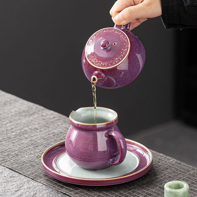 Set de ceai din porțelan Zijun Kiln Kung Fu cu model Ice Flower — ceainic, gaiwan și cești, în stil luxos ușor