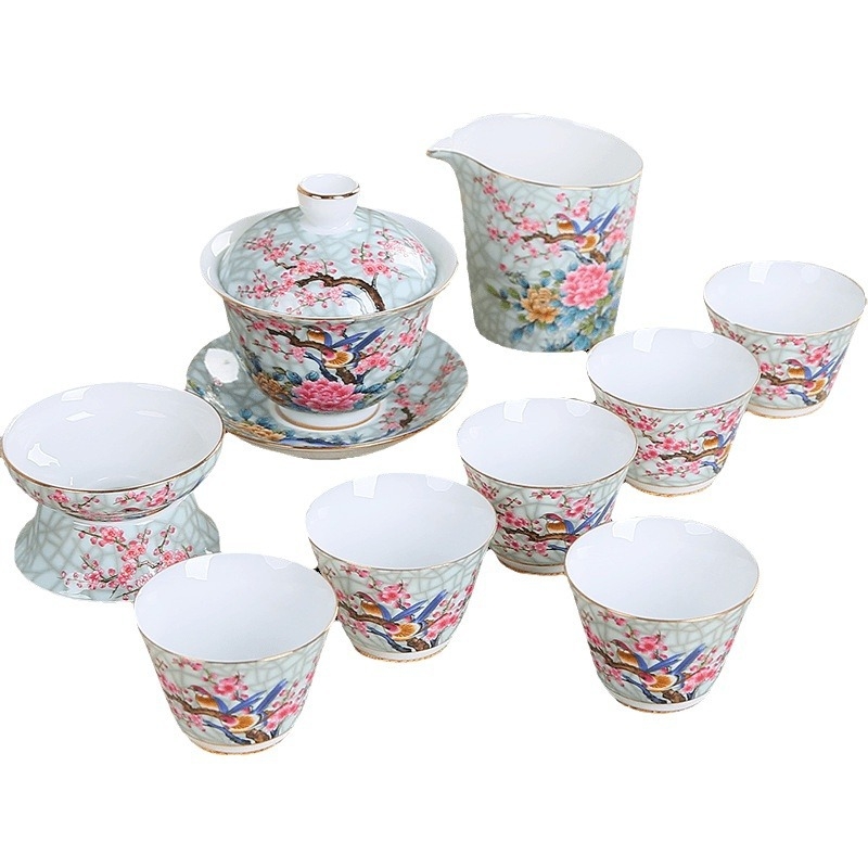 Set ceramic pentru ceai pentru acasă cu ceainic, bol cu capac, cești și infuzor, în cutie cadou