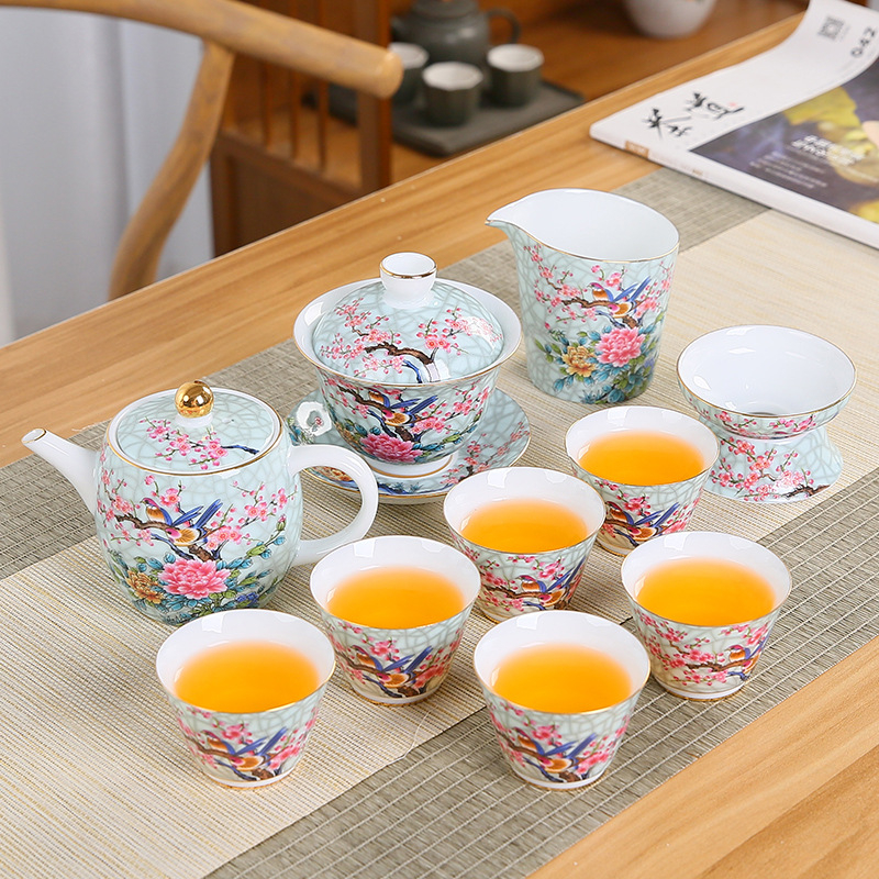 Set ceramic pentru ceai pentru acasă cu ceainic, bol cu capac, cești și infuzor, în cutie cadou