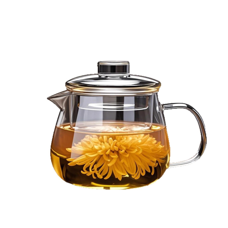 Ceainic din sticlă borosilicată cu separare ceai-apă, 2025 noul model pentru uz casnic, mic ceainic cu model floral, rezistent la temperaturi înalte