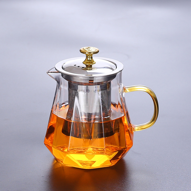Ceainic Diamond Pot din sticlă borosilicată rezistentă la temperatură, filtru din oțel inoxidabil, separare ceai-apă