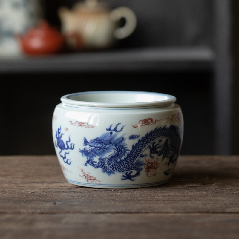 Accesoriu ceramic albastru-alb pentru ceremonia ceaiului – ceașcă de spălare a ceaiului