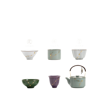 Set de ceai din porțelan cu inserții metalice decorative din cinci cuptoare ceramice celebre – ceainic și set de ceai, cutie cadou, stil retro lux