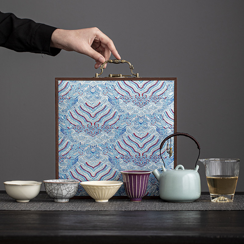 Set de ceai din porțelan cu inserții metalice decorative din cinci cuptoare ceramice celebre – ceainic și set de ceai, cutie cadou, stil retro lux
