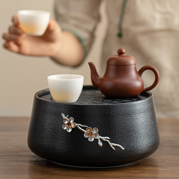 Minzheng Set ceramic pentru spălarea ceaiului în ceremonia Gongfu — vas pentru zaț de ceai, vas de apă, găleată cu apă uzată, vas de spălat cești