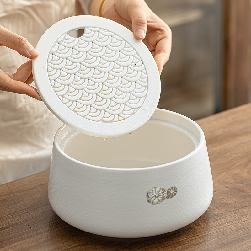 Minzheng Set ceramic pentru spălarea ceaiului în ceremonia Gongfu — vas pentru zaț de ceai, vas de apă, găleată cu apă uzată, vas de spălat cești