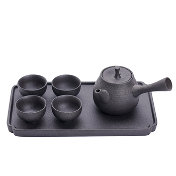 Set Gongfu de ceai din ceramică neagră – lux minimalist, 1 ceainic și 4 cești, cutie cadou cu posibilitatea de logo