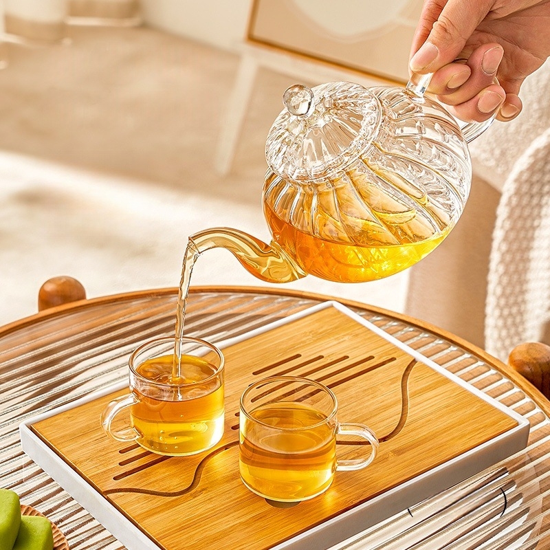 Ceainic din dovleac, sticlă borosilicat, rezistentă la temperaturi, cu filtru și accesorii pentru ceremonia ceaiului
