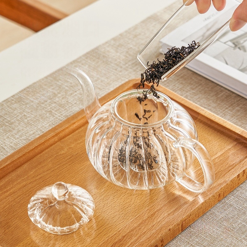 Ceainic din dovleac, sticlă borosilicat, rezistentă la temperaturi, cu filtru și accesorii pentru ceremonia ceaiului