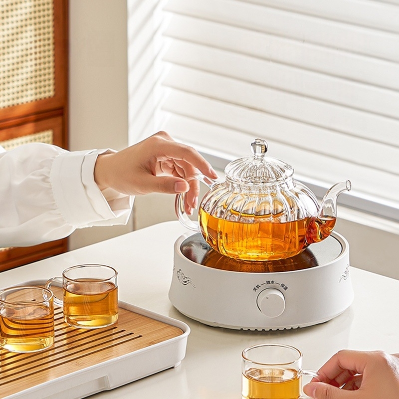 Ceainic din dovleac, sticlă borosilicat, rezistentă la temperaturi, cu filtru și accesorii pentru ceremonia ceaiului