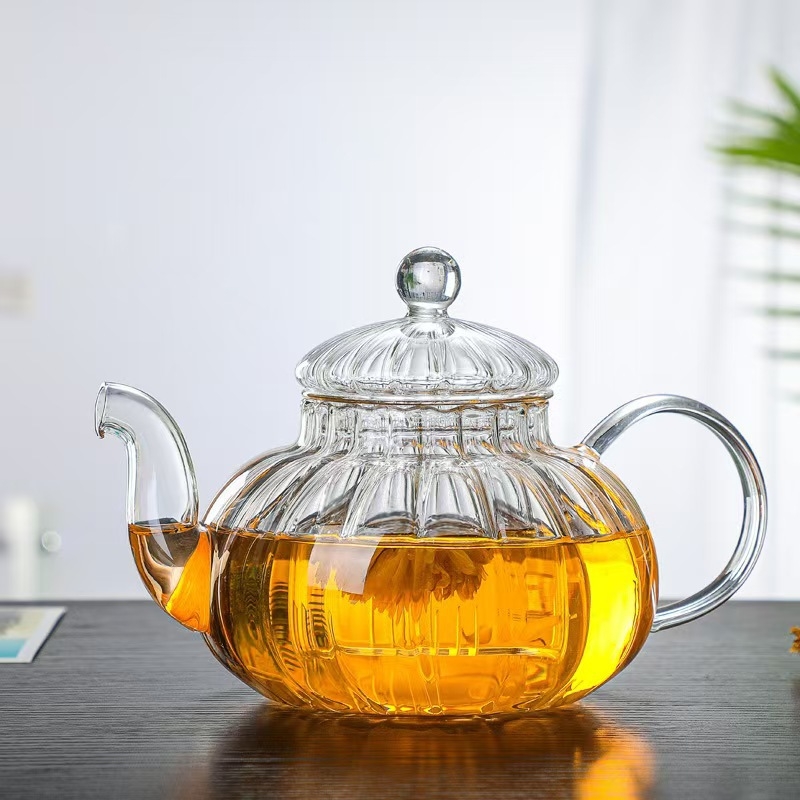Ceainic din dovleac, sticlă borosilicat, rezistentă la temperaturi, cu filtru și accesorii pentru ceremonia ceaiului