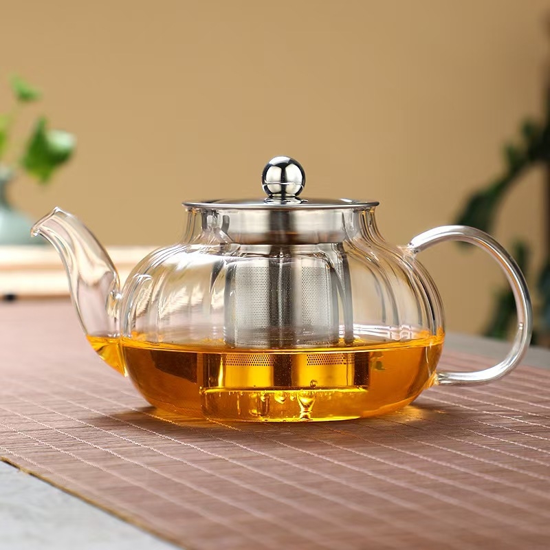Ceainic din dovleac, sticlă borosilicat, rezistentă la temperaturi, cu filtru și accesorii pentru ceremonia ceaiului