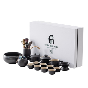 Set Gongfu de ceai din ceramică neagră pentru uz casnic, cu tavă pentru infuzare uscată — set cadou modern, mare