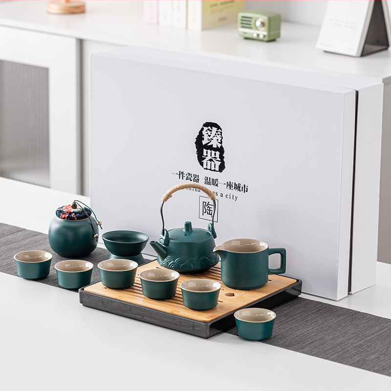 Set Gongfu de ceai din ceramică neagră pentru uz casnic, cu tavă pentru infuzare uscată — set cadou modern, mare