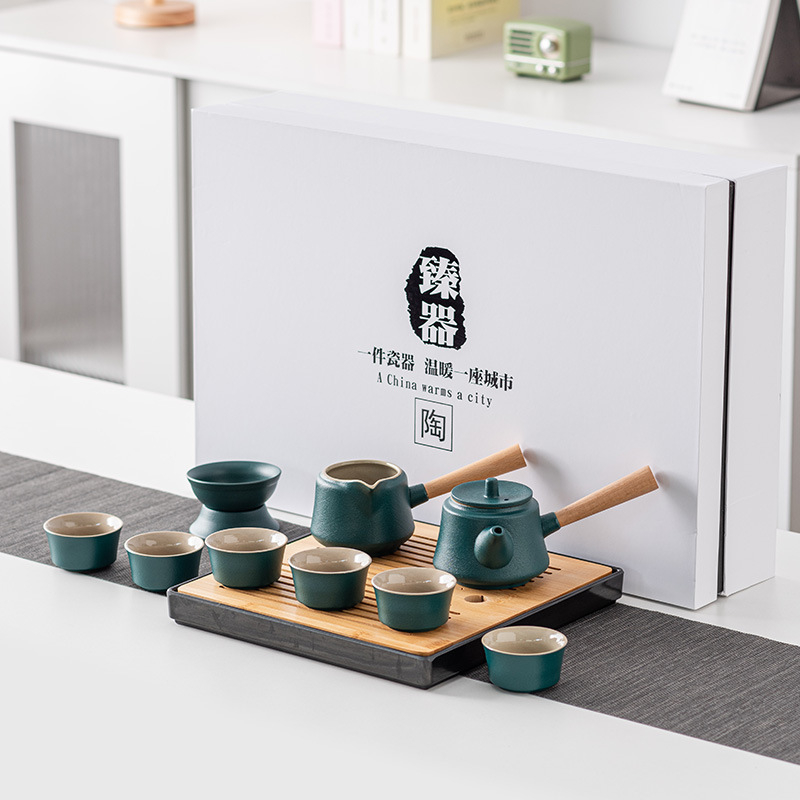 Set Gongfu de ceai din ceramică neagră pentru uz casnic, cu tavă pentru infuzare uscată — set cadou modern, mare