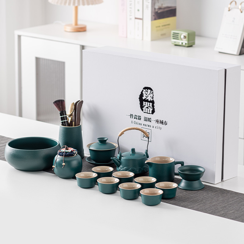 Set Gongfu de ceai din ceramică neagră pentru uz casnic, cu tavă pentru infuzare uscată — set cadou modern, mare