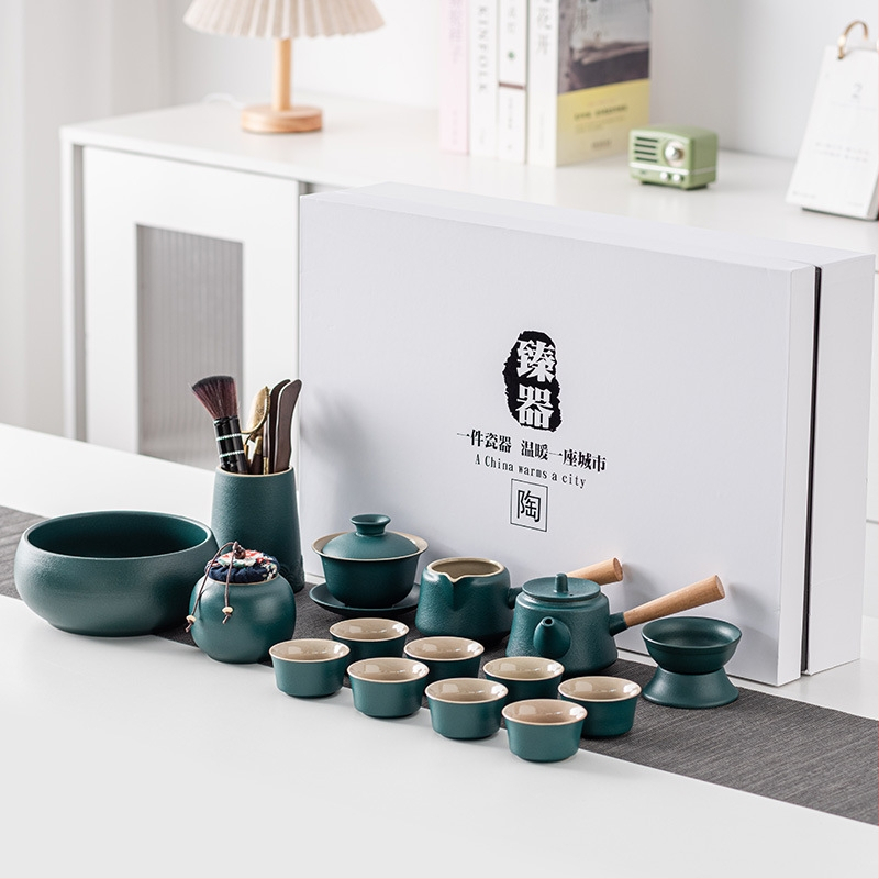 Set Gongfu de ceai din ceramică neagră pentru uz casnic, cu tavă pentru infuzare uscată — set cadou modern, mare