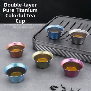 Set Gongfu din titan pur, portabil pentru casă și în aer liber, cu cești și boluri pentru ceai