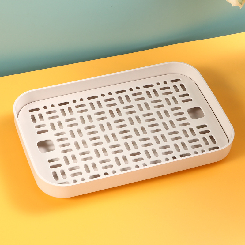 Tavă de ceai cu design îngroșat pentru uz casnic, suport dublu pentru cești cu scurgere, potrivit pentru living și picnic în aer liber