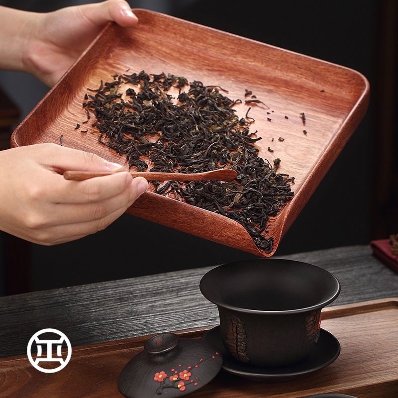 Tavă de ceai din lemn masiv de rosewood pentru Pu'er, tavă de degustare a ceaiului, cutie pentru bucățile de ceai și tavă de evaluare a frunzelor
