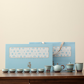 Ru Kiln Dunhuang teáskészlet: Gongfu kerámia, luxus, magas minőségű, irodai fogadásokhoz, ajándékdoboza