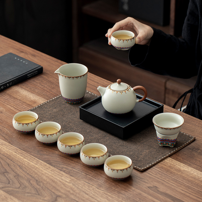 Ru Kiln Dunhuang teáskészlet: Gongfu kerámia, luxus, magas minőségű, irodai fogadásokhoz, ajándékdoboza