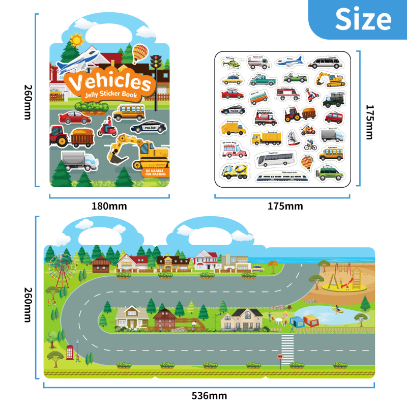 Carte portabilă cu autocolante gel pentru copii 3–6 ani, jucărie educativă DIY cu autocolante reutilizabile