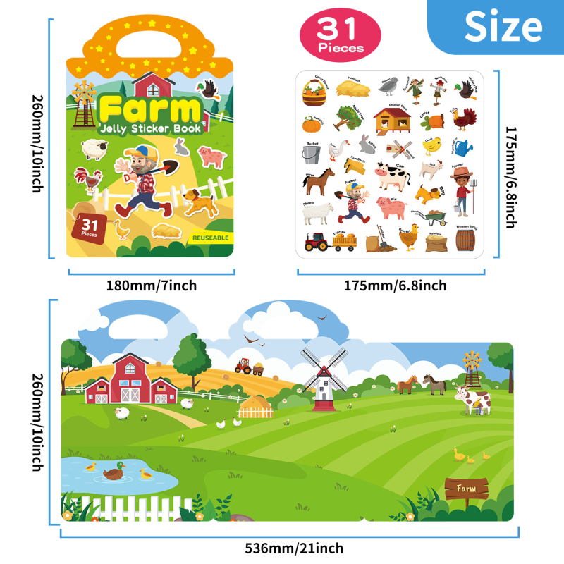 Carte portabilă cu autocolante gel pentru copii 3–6 ani, jucărie educativă DIY cu autocolante reutilizabile