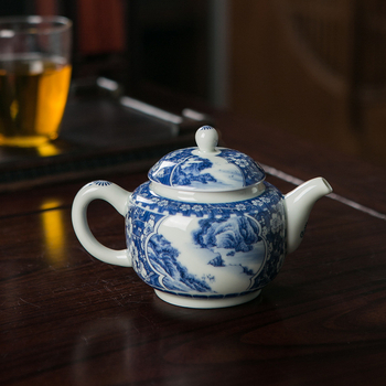 Ceainic din porțelan albastru-alb, cu filtru, stil chinezesc, ceramică de înaltă calitate pentru ceai acasă