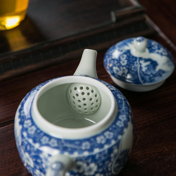 Ceainic din porțelan albastru-alb, cu filtru, stil chinezesc, ceramică de înaltă calitate pentru ceai acasă