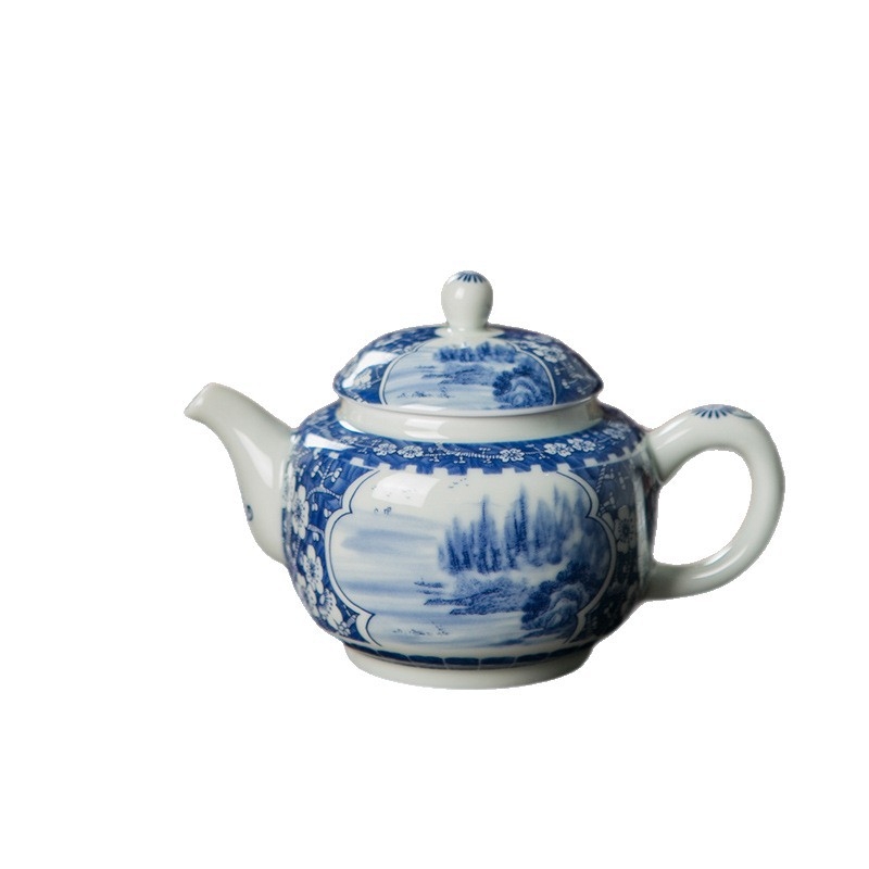 Ceainic din porțelan albastru-alb, cu filtru, stil chinezesc, ceramică de înaltă calitate pentru ceai acasă