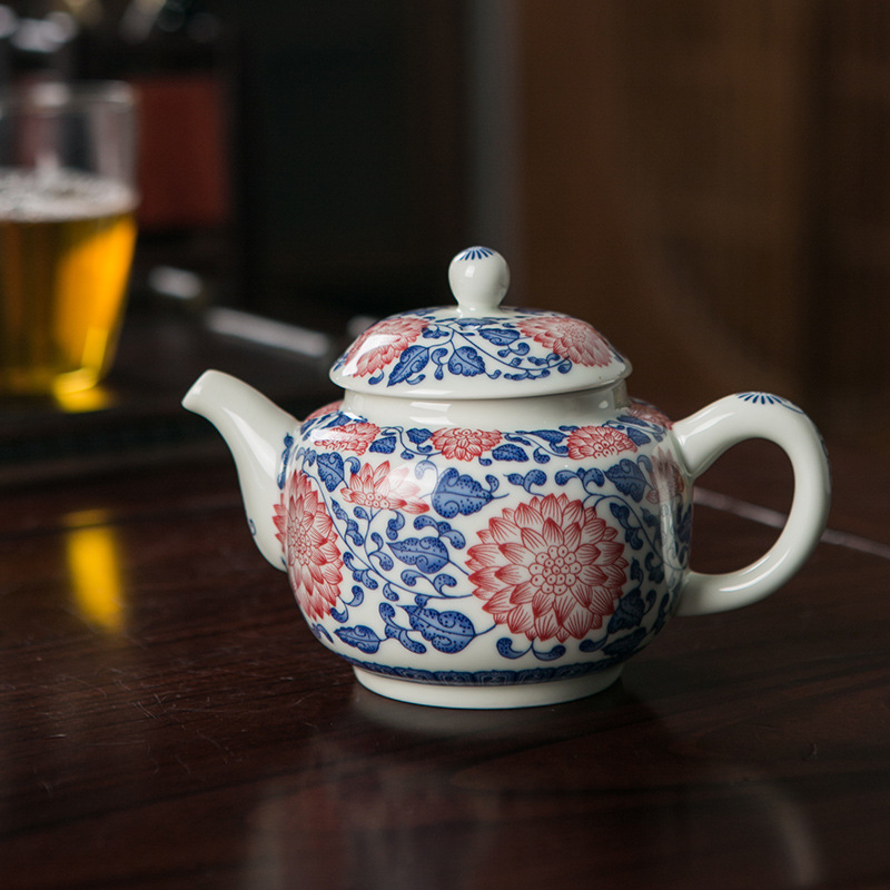 Ceainic din porțelan albastru-alb, cu filtru, stil chinezesc, ceramică de înaltă calitate pentru ceai acasă