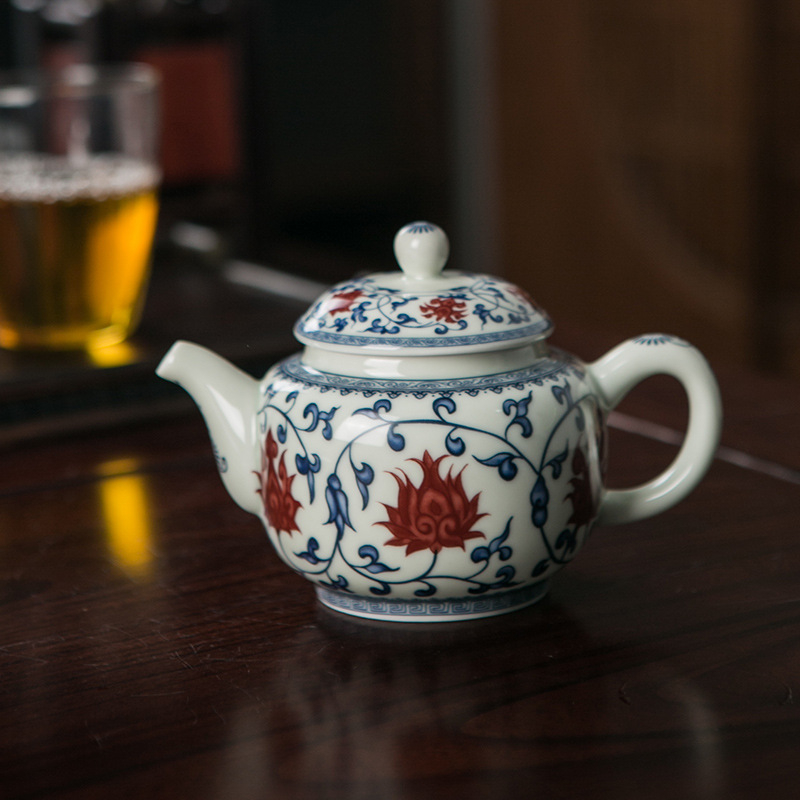 Ceainic din porțelan albastru-alb, cu filtru, stil chinezesc, ceramică de înaltă calitate pentru ceai acasă