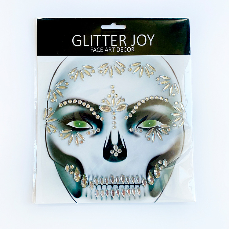 Fluorescencije dijamantne naljepnice s likom duha za Halloween – naljepnice za lice i obrve s rhinestones i smolnim detaljima